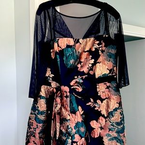 Kay Unger Navy damask gown